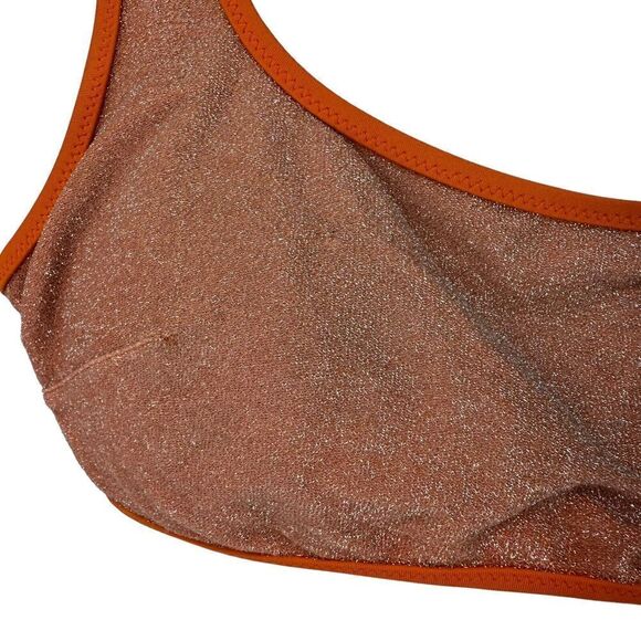 Aerie Scoop Neck Bikini Top Orange Glitter Shimmer Size M Beach Preppy Swimwear - Picture 2 of 7